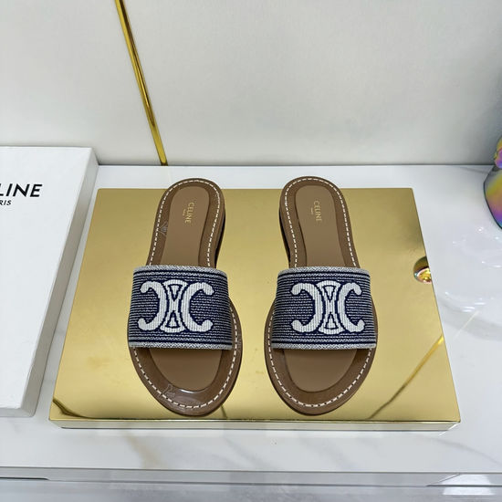 Celine Embroidered Upper Genuine Rubber Sole Slides