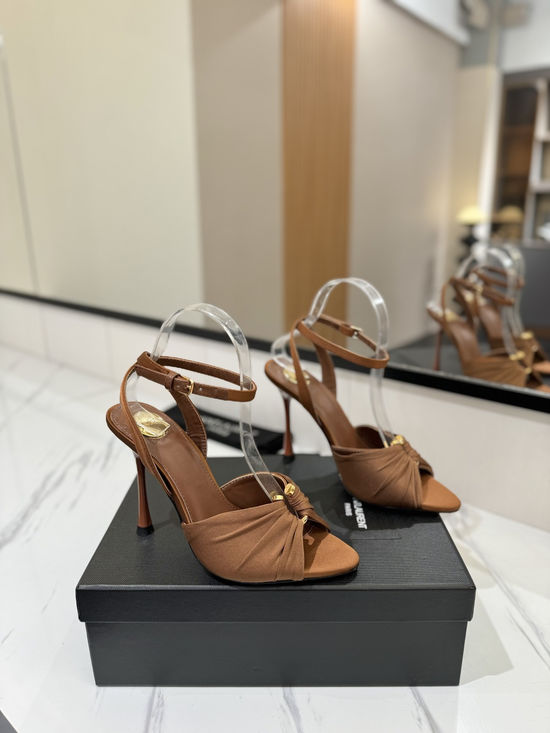 Yves Saint Laurent Silk Upper High Heel Sandals With Logo Heel