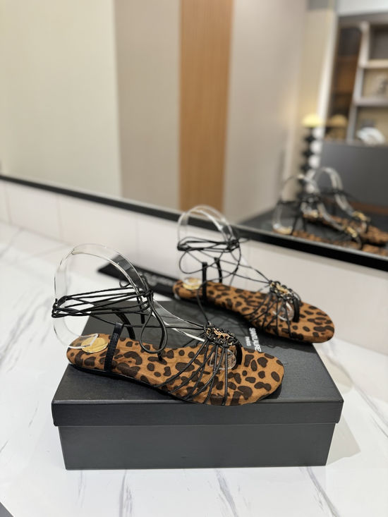Yves Saint Laurent Leather Sole Strap Slide Sandals With Logo Buckle