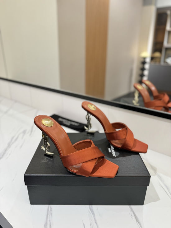 Yves Saint Laurent Patent Leather Silk High Heel Sandals With Logo Heel