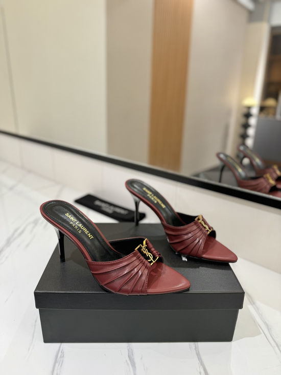 Yves Saint Laurent Embellished Heeled Sandals with Sheepskin Lining