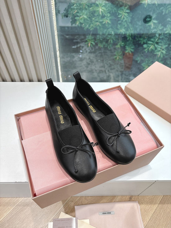 Miu Miu Lace-up Ballet Flats with Bow Detail