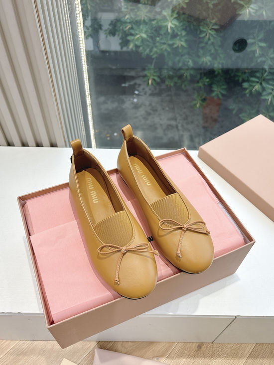 Miu Miu Lace-up Ballet Flats with Bow Detail
