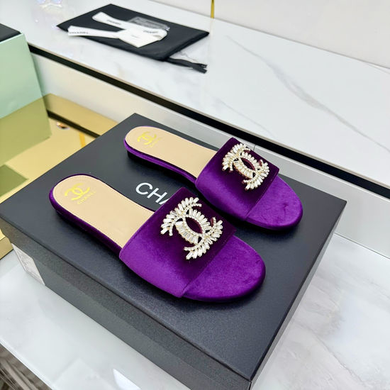 Chanel Classic Leather Slippers with Custom Logo Embellishment