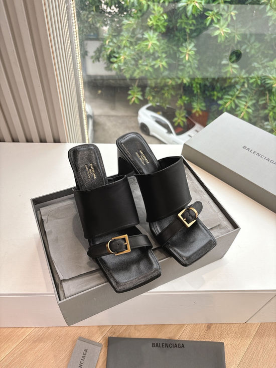 Balenciaga Chic Punk Style Slip-On Sandals with Premium Leather