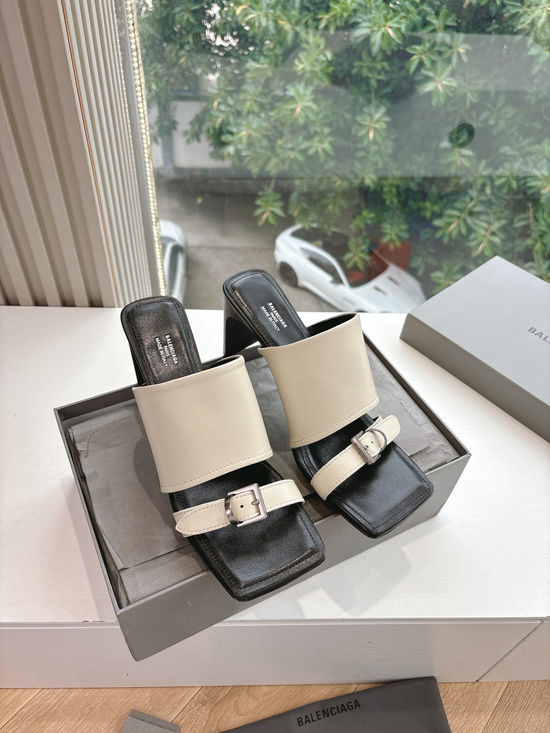 Balenciaga Chic Punk Style Slip-On Sandals with Premium Leather