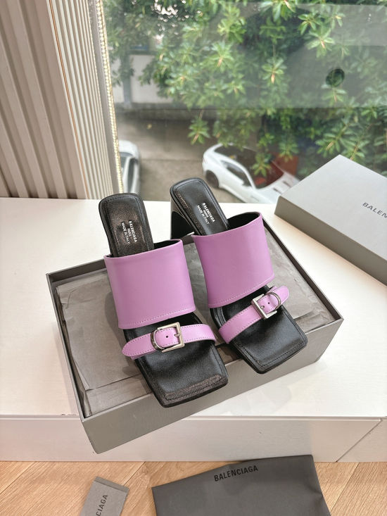 Balenciaga Chic Punk Style Slip-On Sandals with Premium Leather