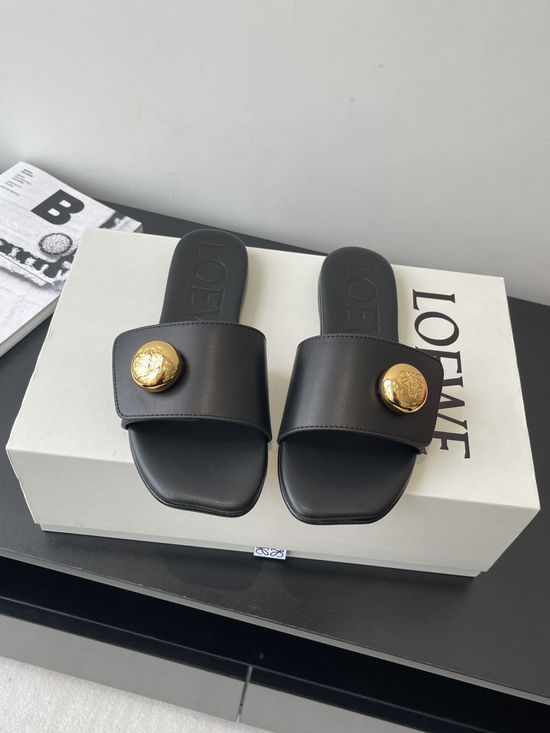 Loewe Vintage Calfskin Flat Beach Slippers Sheepskin Lining Sole