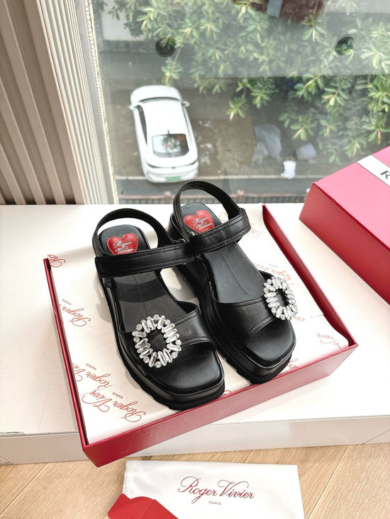 Roger Viver Double Crystal Buckle Elegant Leather Dress Sandals