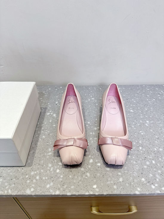 Christian Louboutine Elegant Bow Mary Jane Chunky Heel Leather Shoes