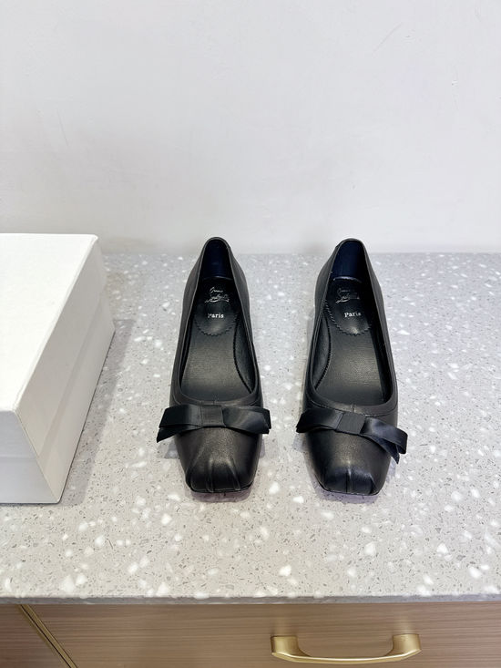 Christian Louboutine Elegant Bow Mary Jane Chunky Heel Leather Shoes