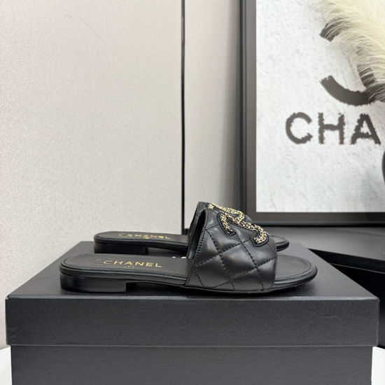 Chanel Premium Sheepskin Leather Sole Casual Slides