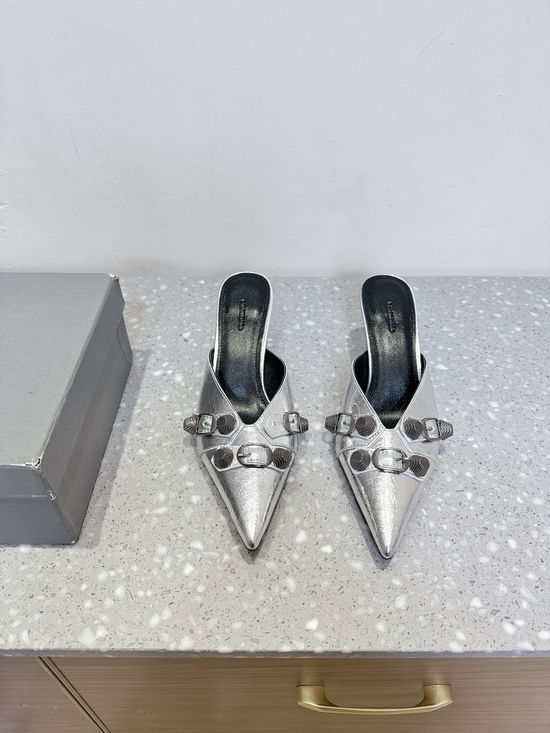 Balenciaga Rivet Decor Pointed Toe High Heel Slides