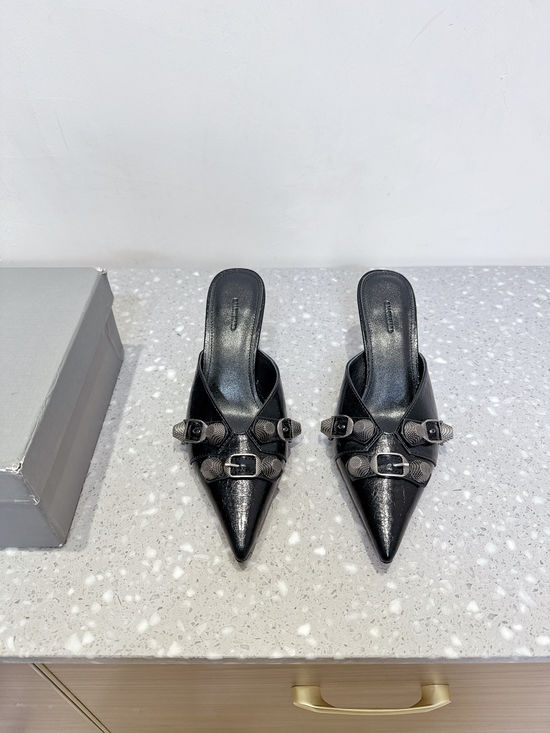 Balenciaga Rivet Decor Pointed Toe High Heel Slides