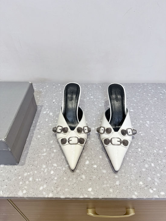 Balenciaga Rivet Decor Pointed Toe High Heel Slides