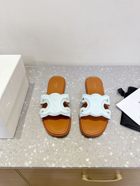 Celine Classic Retro Embossed Flat Slip On Slides Durable