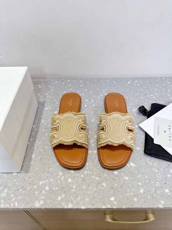 Celine Classic Retro Embossed Flat Slip On Slides Durable