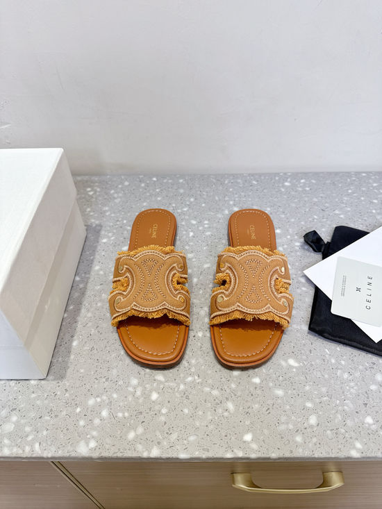 Celine Classic Retro Embossed Flat Slip On Slides Durable