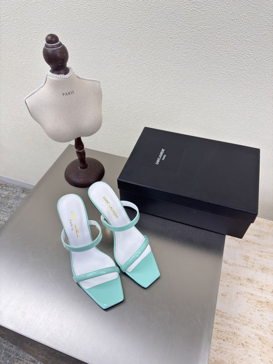 Yves Saint Laurent Chic Blue Striped High-Heel Sandals with Luxury Insole