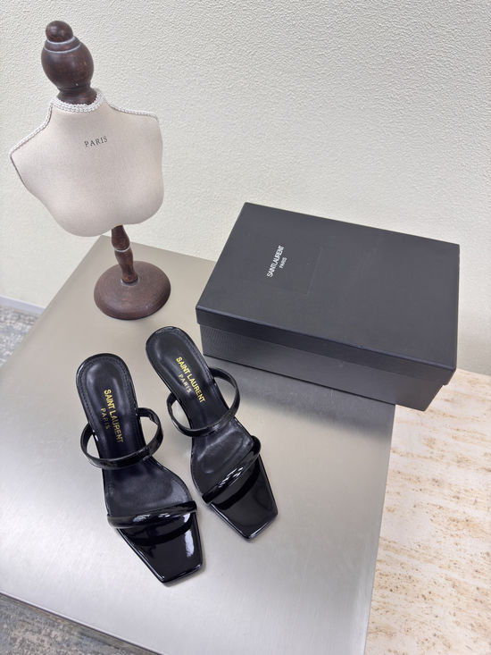 Yves Saint Laurent Elegant Striped High-Heeled Slippers with Logo Accent