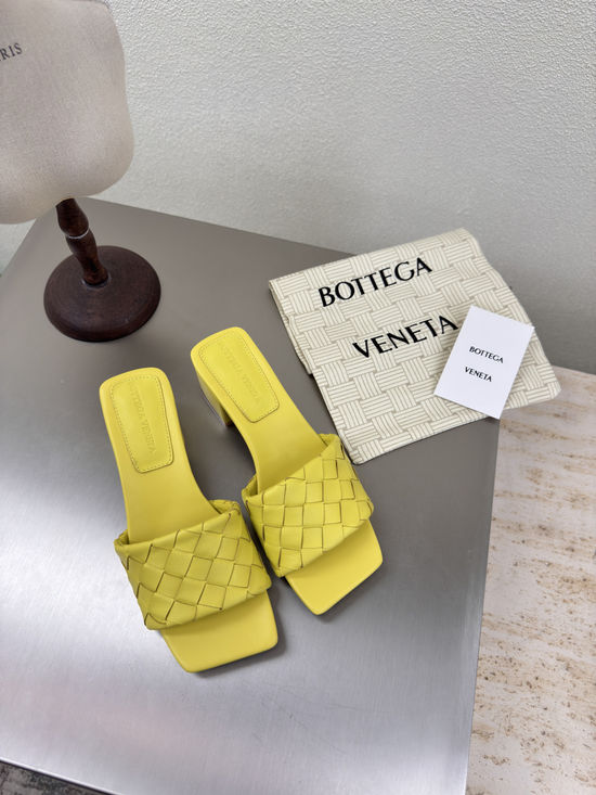 Bottega Veneta Square Toe Woven Mules Mid Heel Handcrafted Lambskin Leather
