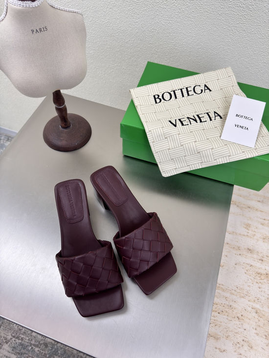 Bottega Veneta Square Toe Woven Mules Mid Heel Handcrafted Lambskin Leather