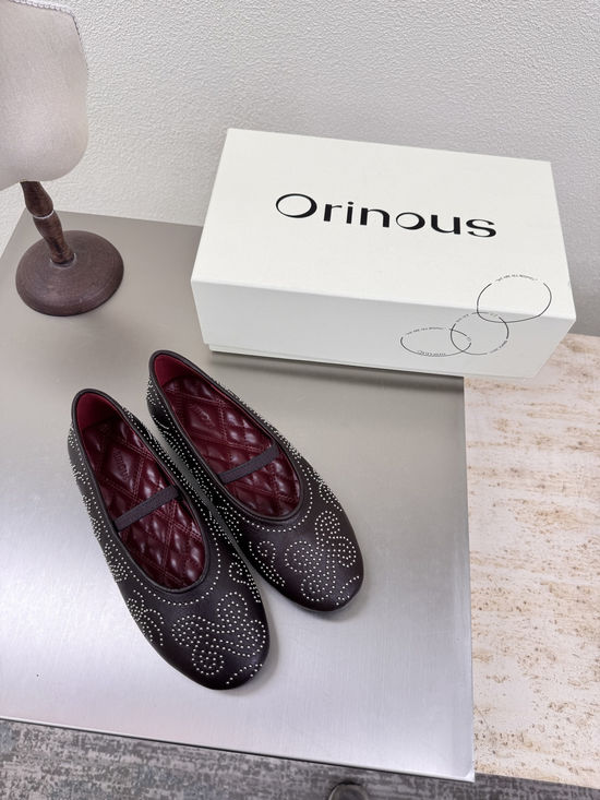 Orinous Coffee Rivet Decor Mary Jane Flats Rubber Outsole