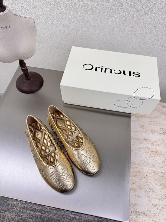 Orinous Gold Rivet Accent Mary Jane Flats Comfortable Sheepskin