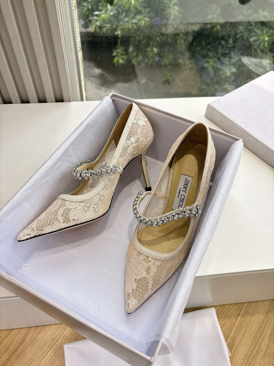 Jimmy Choo Rhinestone Decor Pointed Toe High Heel Dress Shoes