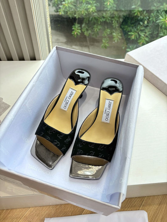 Jimmy Choo Elegant High-Heeled Slippers with Imported Leather
