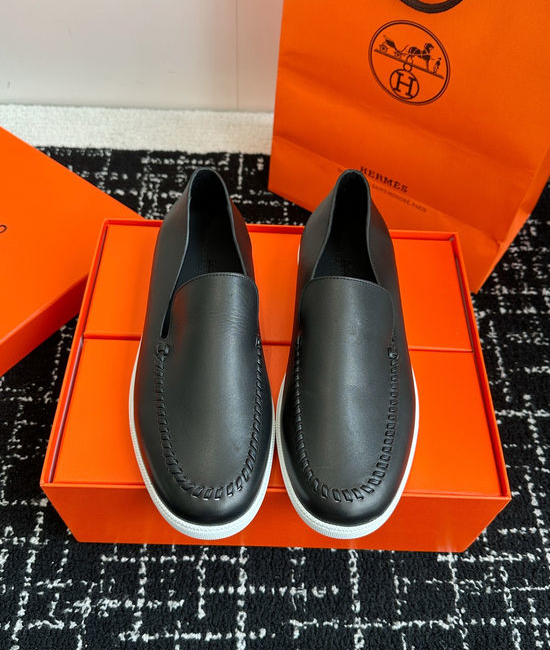 Hermes Classic Slip-on Loafers Soft Leather Upper Comfortable Sole