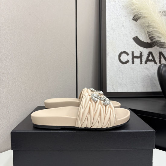 Chanel Rhinestone Buckle Slides Comfortable Thick Sole Slippers