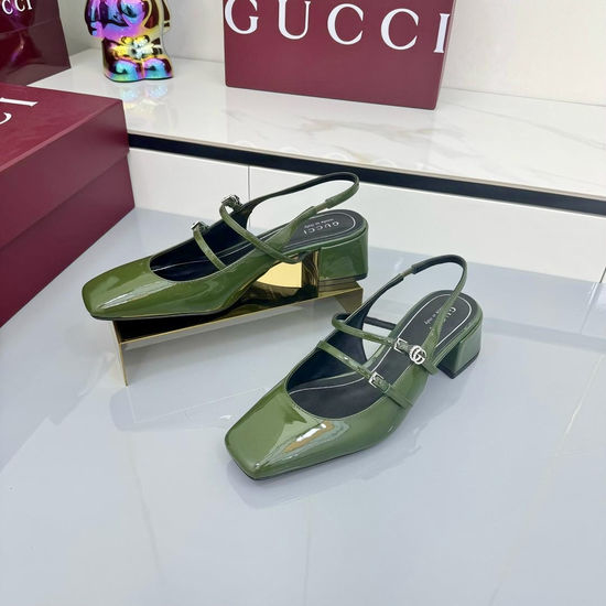 Gucci Crystal Buckle Decor Slingback Patent Leather Dress Shoes