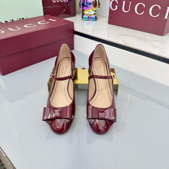 Gucci Bow Decor Patent Leather Ballet Flats with Metal Buckle