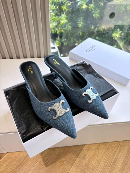 Celine Buckle Pointed Kitten Heel Elegant Dress Sandals