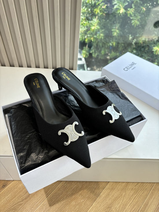 Celine Buckle Pointed Kitten Heel Elegant Dress Sandals