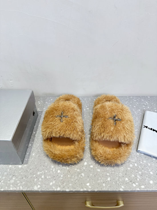 SMFK Fuzzy Platform Slippers Warm Wool Upper Rubber Sole Comfortable
