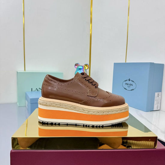 Prada Classic Platform Lace-up Shoes Thick Sole Comfortable Footwear