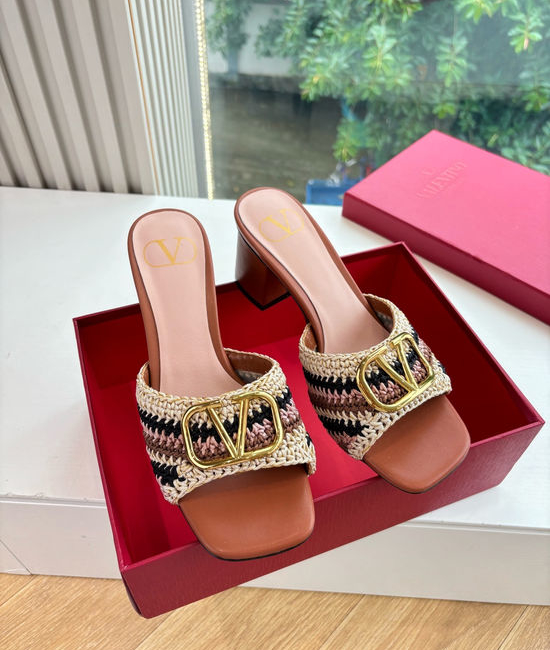 Valentino Woven Buckle Slide Sandals Genuine Leather Sole Comfortable