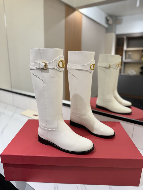 Valentino Calfskin Slip-On Boots With Metal Logo Buckle