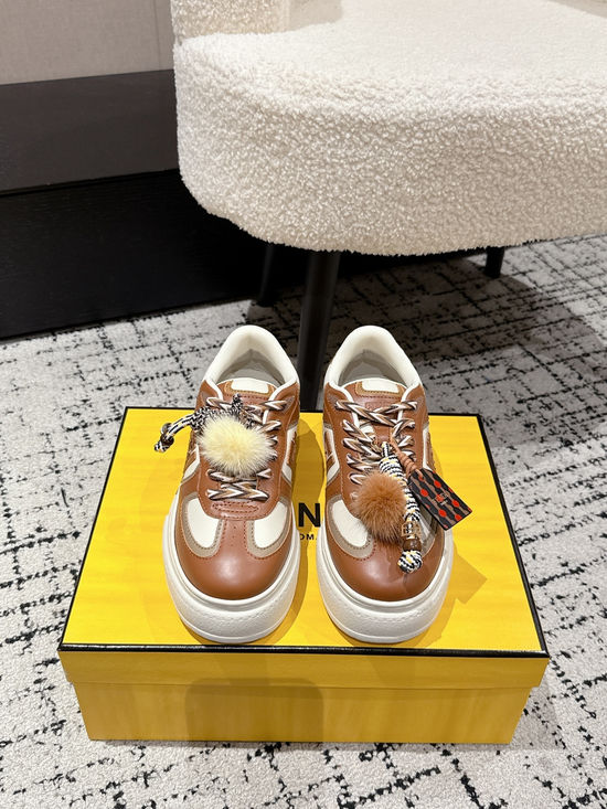 Fendi Leather Platform Sneakers with Decorative Hanging Charms