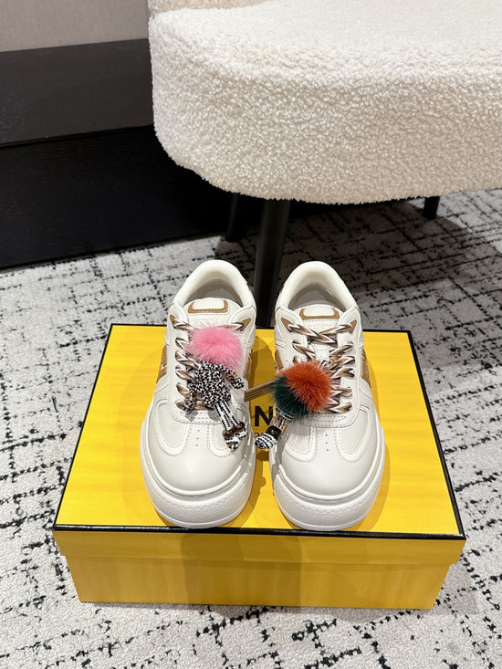 Fendi Leather Platform Sneakers with Decorative Hanging Charms