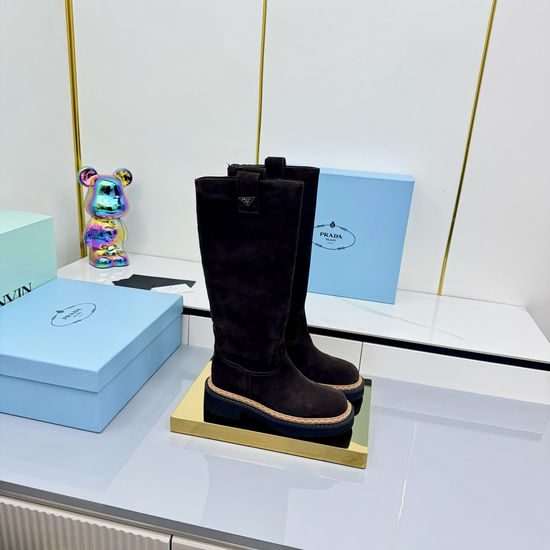 Prada Suede Chunky Sole Motorcycle Combat Boots