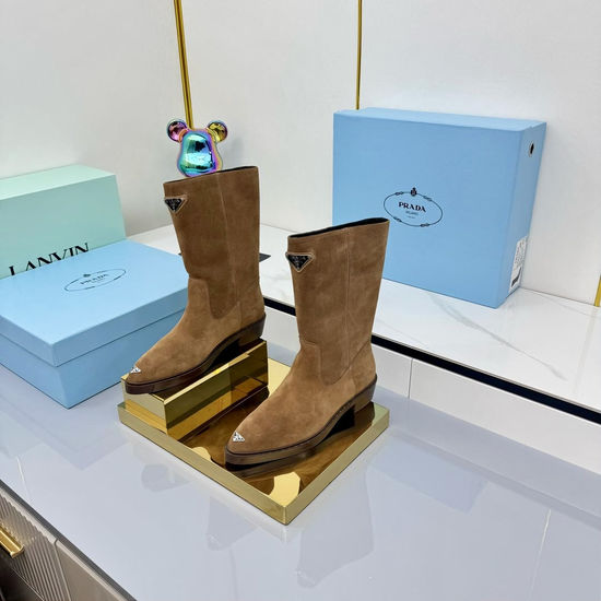 Prada Thick Sole Platform Leather Ankle Boots