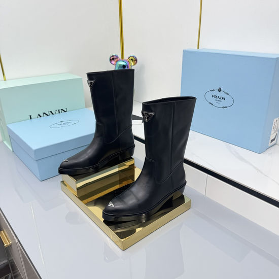 Prada Thick Sole Platform Leather Ankle Boots
