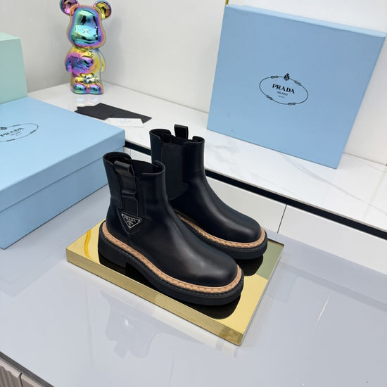 Prada Thick Sole Platform Leather Ankle Boots