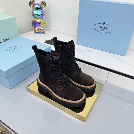 Prada Thick Sole Platform Leather Ankle Boots