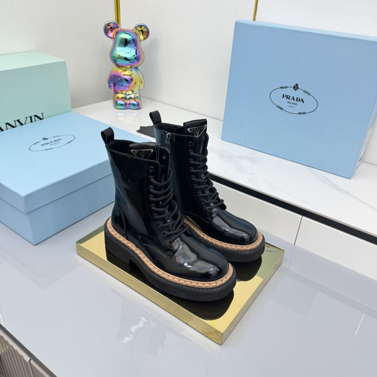 Prada Thick Sole Platform Leather Ankle Boots