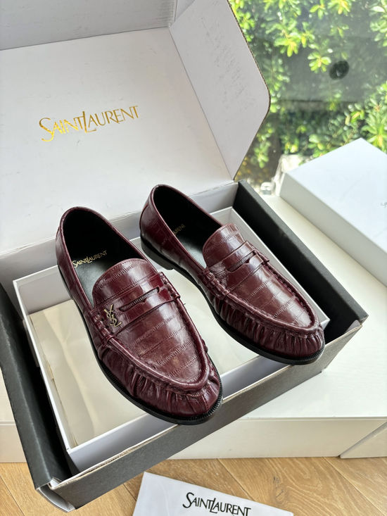 Yves Saint Laurent Embossed Logo Leather Slip-on Loafer Mules