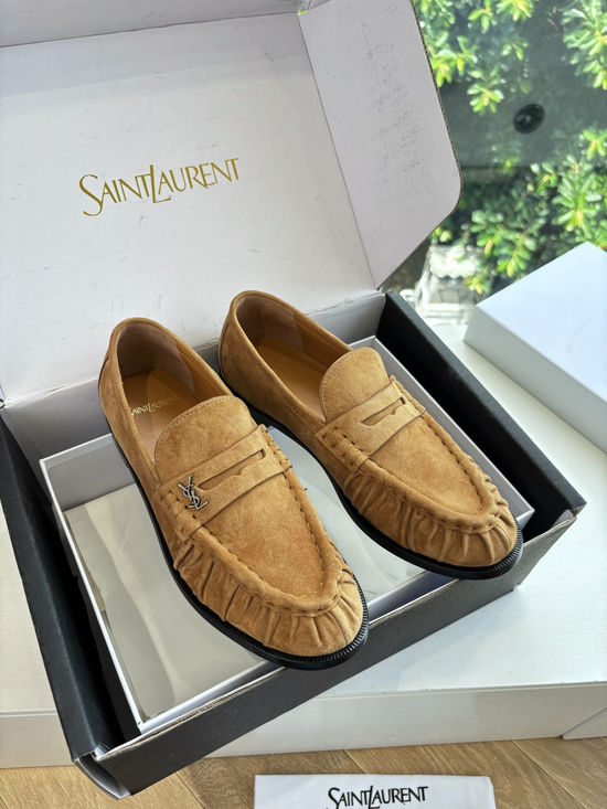 Yves Saint Laurent Embossed Logo Leather Slip-on Loafer Mules